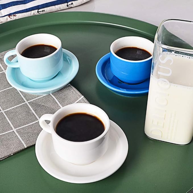 Sweejar Porcelain Espresso Cup & Saucer Set, Stackable Demitasse Cups - Image 5