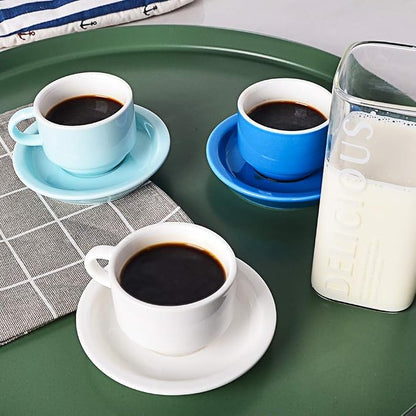 Sweejar Porcelain Espresso Cup & Saucer Set, Stackable Demitasse Cups - Image 5