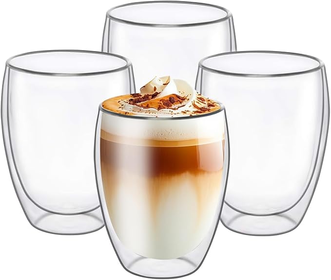 6.8OZ Double Wall Espresso Cups Set of 4, Double Wall Insulated Espresso Mugs by DOPUDO