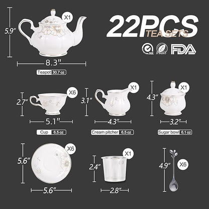 CHENP.HMC Tea Set 22-Piece Porcelain Ceramic Coffee | Tea Gift Sets Cups Saucer - Image 3