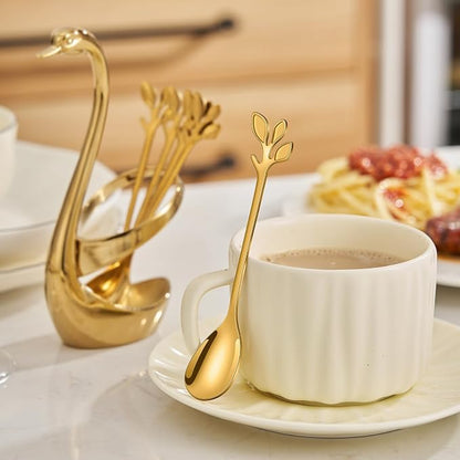 AnSaw Gold Swan Base With 10-Pcs Mini Leaf Coffee Spoon Holder Set - Image 4