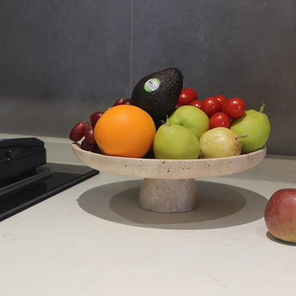 Natural Travertine Fruit Bowl for Kitchen Counter 10.2", Large Decorative Bowl Pedestal for Home Decor, Fruits Holder For Dining Table - Kitchen Organization