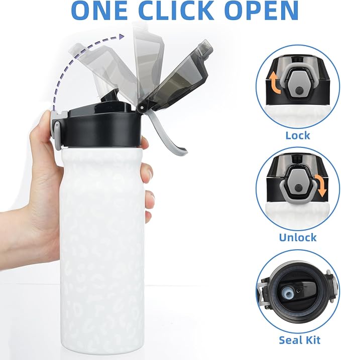 BJPKPK 18 oz Water Bottle with Straw & Handle, Insulated Stainless Flask | Leak - Image 3