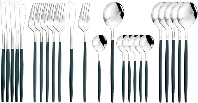 JASHII Flatware Serving Set 24 Piece, Stainless Steel Silverware Set, Modern by JASHII