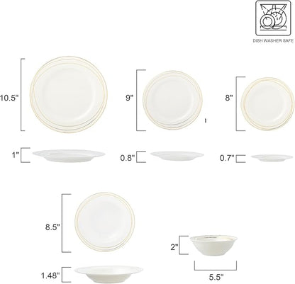 Joseph Sedgh Collection “Sisi” 20-Piece Bone China Dinnerware Set, Service for 4, White and Gold