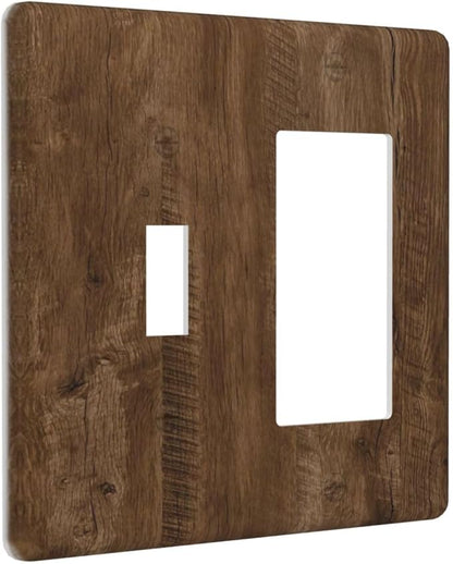 Light Switch Cover Brown Rustic Wood Grain Farmhouse 2 Gang Toggle Rocker Combo Socket Cover Wall Plates Decorative Switch Plates and Outlet Covers for Cabin Bedroom Decor