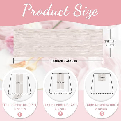 Ivory White Table Runner, 10 Ft 120 in Cheesecloth Table Runner, Spring Rustic Table Runners for Wedding, Party, Bridal Shower, Boho Table Runners for Valentines Day and Easter
