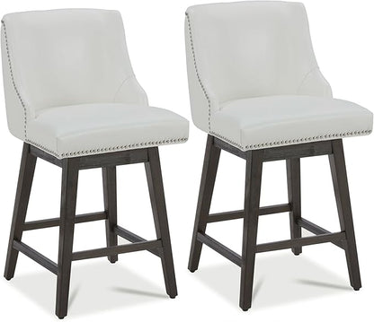 CHITA Counter Height Swivel Bar Stools Set of 2, FSC Certified Upholstered Counter Stools, Modern Swivel Barstools with Wood Legs for Kitchen Island, 26" Seat Height, Faux Leather in White