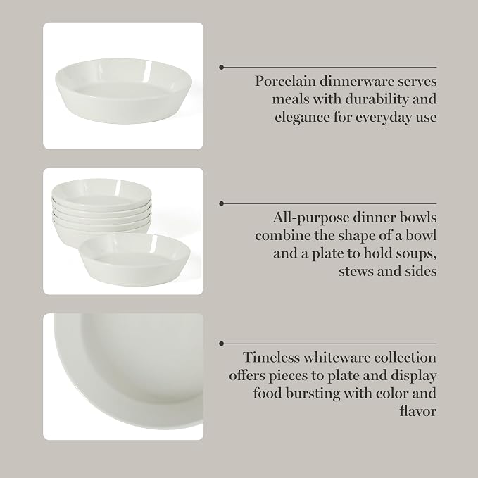 Martha Stewart Selma Pasta Bowls Set of 6, 43oz White Porcelain Soup Bowls & - Image 4