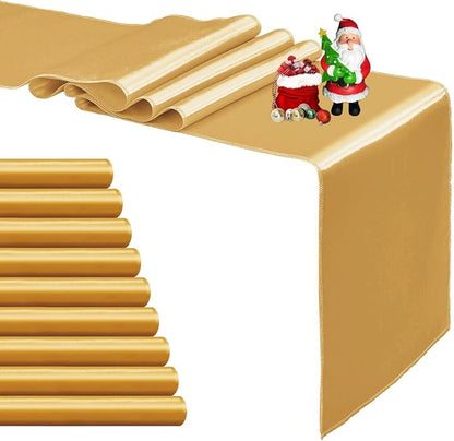 10-Pack Old Gold Satin Table Runner 12 x 108 Inch Long Bright and Smooth Silk by Pufogu