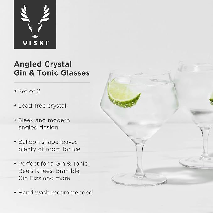 Viski Raye Angled Stemmed Gin and Tonic Glasses Set of 2 - Image 2