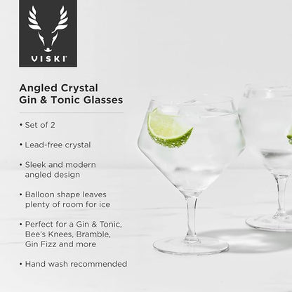 Viski Raye Angled Stemmed Gin and Tonic Glasses Set of 2 - Image 2