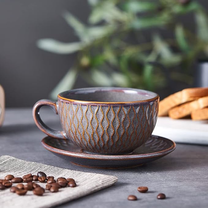 Coffeezone Vintage Design 12 oz Ceramic Latte Art Cappuccino Barista Cup - Image 4