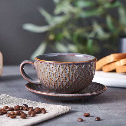 Coffeezone Vintage Design 12 oz Ceramic Latte Art Cappuccino Barista Cup - Image 4