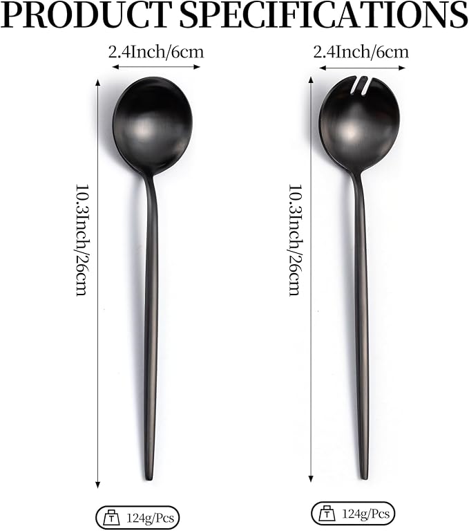 O.C.E. Salad Servers, Stainless Steel Spoon and Fork Sets, Salad Utensils - Image 2