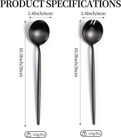 O.C.E. Salad Servers, Stainless Steel Spoon and Fork Sets, Salad Utensils - Image 2