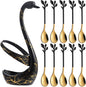 AnSaw Black Swan Base With 10-Pcs Mini Leaf Coffee Spoon Holder Set by AnSaw