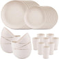 Supernal Wheat Straw Dinnerware Sets,Dish Sets for 8,Plates and Bowls Set Dishwasher Safe,Unbreakable Dinnerware,Reusable Plastic Plates,Beige Color 16pcs Plates, 8pcs Bowls, 8pcs Cups.