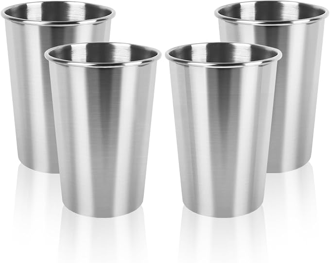 4 Pack Stainless Steel Cups, 12oz Stainless Steel Drinking Glasses, Metal Cups by YOLCAR