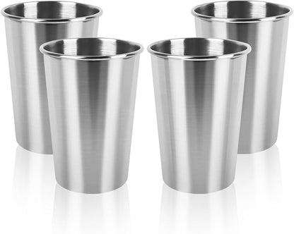 4 Pack Stainless Steel Cups, 12oz Stainless Steel Drinking Glasses, Metal Cups by YOLCAR