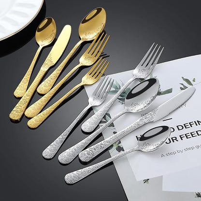 30-piece flowers TWEE Silverware Set for 6, Palace Style Stainless Steel Flatware Cutlery Serving Utensils, Eating Tableware for Home Kitchen Hotel Restaurant, Mirror Polished