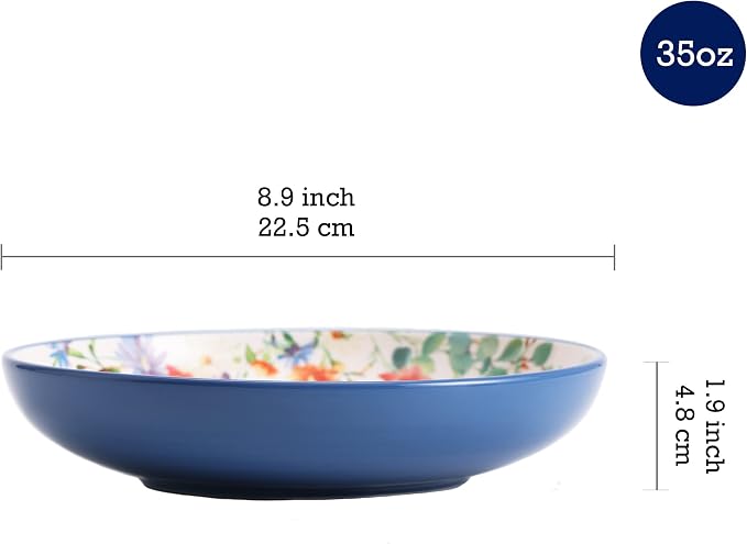 Bico Summer Provence Pasta Bowls, 35oz Salad Bowl Set of 4, Large Ceramic - Image 2