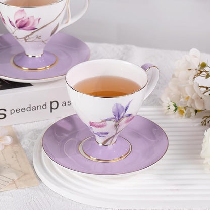 KAMMAK Ceramic Coffee Cups Saucers Set of 2, Porcelain Espresso Cups - Image 7