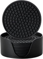 Colinda Silicone Drink Coasters with Holder, Set of 6, Outdoor Cup Mat for Hot or Cold Drinks, Thickened, Non-Slip,Non-Stick, Black
