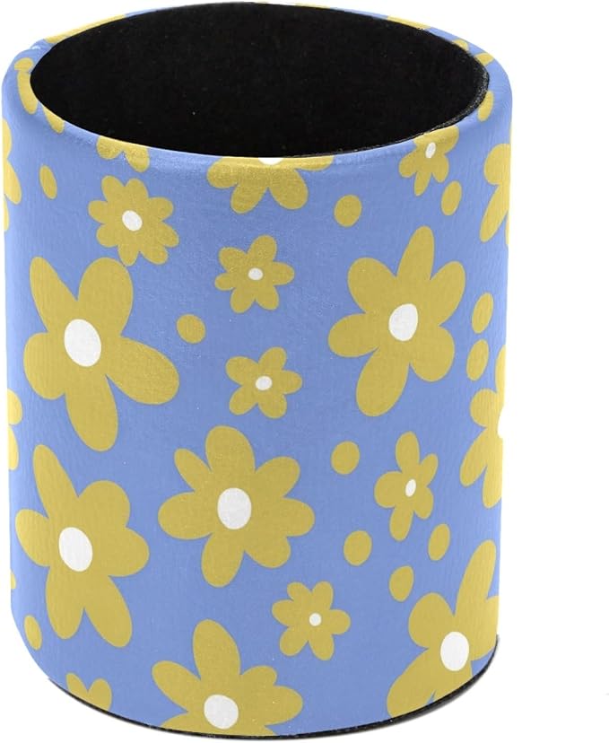 Yellow Flowers Leather Pen Holder by Unknown