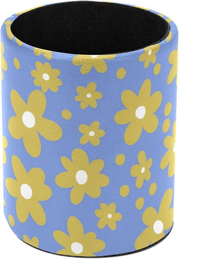 Yellow Flowers Leather Pen Holder by Unknown