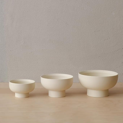 WENSHUO High-foot Deep Fruit Bowl, Ceramic Pedestal Decorative Bowl, Round Bowl for Salad, Small Size (Matte Crème, 6.7")