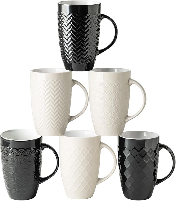 AmorArc 20 oz Large Coffee Mugs Set of 6, Tall Ceramic Coffee Cups | 3 Assorted by AmorArc