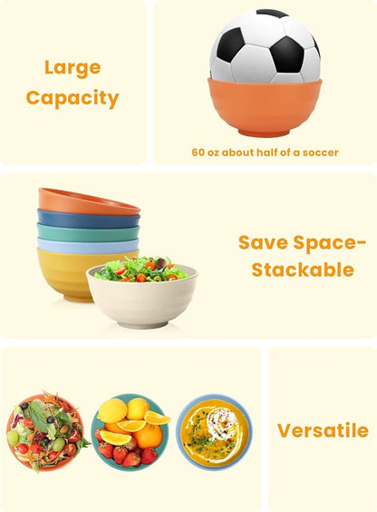 Large Bowl Set of 6, 60 oz Unbreakable Wheat Straw Bowls, Microwave Safe & - Image 5