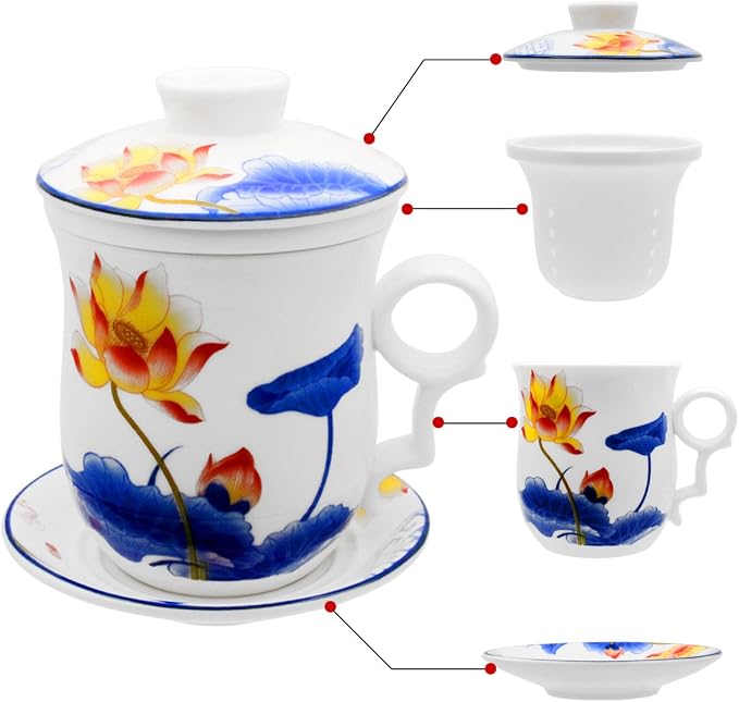 Porcelain Tea Cup with Infuser Lid and Saucer Sets by Unknown