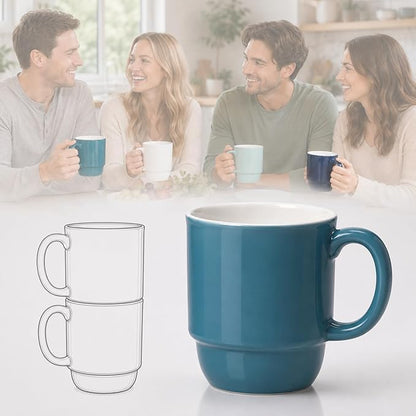 Stackable Porcelain Coffee Mug Set of 4 – 16oz Large Handle, Space-Saving by Unknown