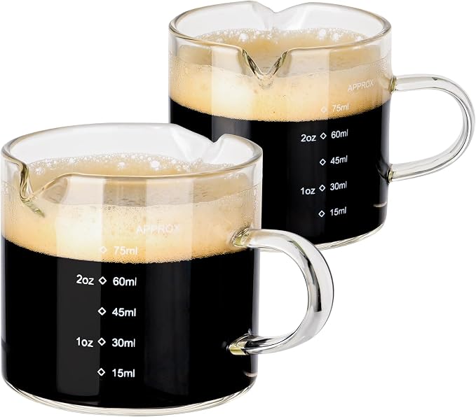 Espresso Double Spout Glass Coffee Cups - 75ML/2.5OZ Clear Borosilicate Glass by Emlim