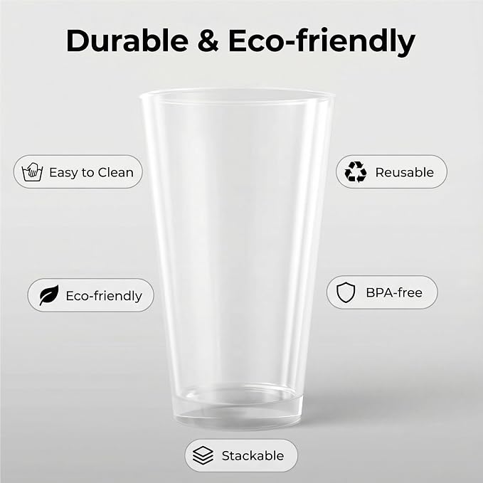 Clear Plastic Reusable Drinking Glasses set 6, 18oz Iced Tea Cups | BPA Free - Image 2