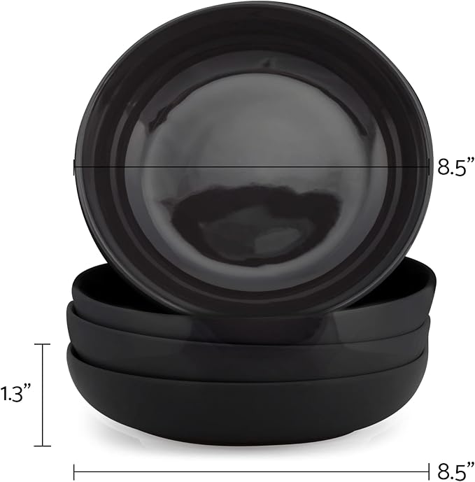 Elanze Designs Bistro Glossy Ceramic 8.5 inch Shallow Pasta Dinner Bowls Set of - Image 3