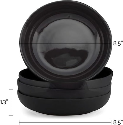 Elanze Designs Bistro Glossy Ceramic 8.5 inch Shallow Pasta Dinner Bowls Set of - Image 3