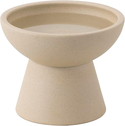 Extra Wide Elevated Ceramic Cat Water Bowl - 6.2" Deeper Dish for Whisker Fatigue Relief, 5" Height for Easy Feeding, Lead & Cadmium Free, Durable Raised Cat Bowls, Pottery Clay (Not Glazed)