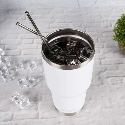D·S 30oz White Tumbler Double Wall Vacuum Insulated Travel Coffee Mug | Double - Image 4