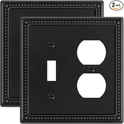 2-Pack Combo Toggle/Duplex Light Switch Cover Plate, Black Metal Wall Outlet Cover Plate, Decorative Beaded Wall Socket Receptacle Cover for Electrical Outlets, Light Switch