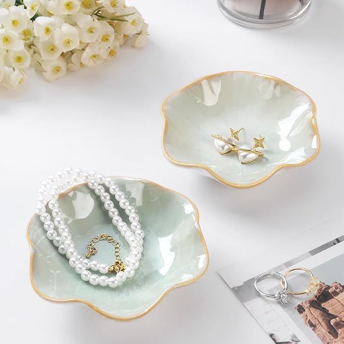 Lotus Leaf Shape Ring Holder Dish, Small Key Bowl, Ceramic Trinket Tray Jewelry - Image 6