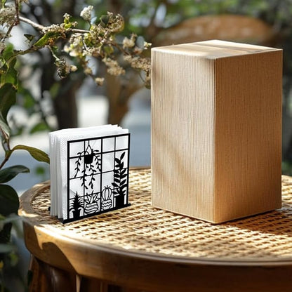 Potted Plant Decorative Black Metal Napkin Holder for Table, 4.9"x5.3"x1.9" Window Sill Hanging Basket Standing Napkin Holder for Home Kitchen Restaurant Picnic Party Coffee Bar Dining Room