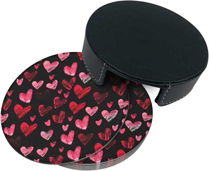 Watercolor Black Pink Red Heart Coasters - Image 7
