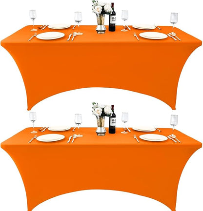 2-Pack 6ft Spandex Table Covers for Rectangle Standard Folding Tables - Wrinkle Resistant Stretch Tablecloths - Ultimate Fitted Table Protector for Parties, Trade Shows, Banquet