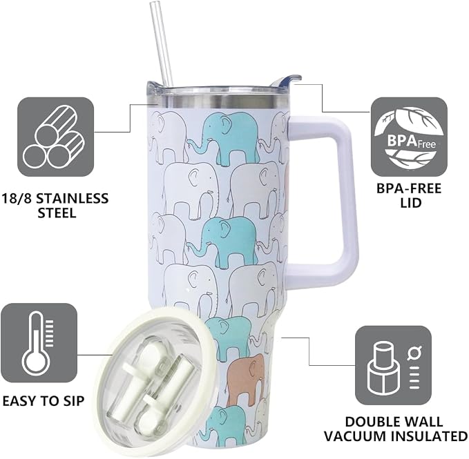 SYACOT 40 oz Tumbler with Handle and Straw Stainless Steel Insulated Tumbler - Image 4