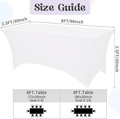 HAISIWLKJ 6 Pack Table Cloth 8ft White Tablecloths for Rectangle Folding Table Spandex Fitted Stretch Cover Wrinkle Resistant Washable Protector for Party, Wedding, Banquet, Festival.