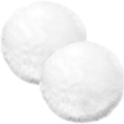 Round Fur Placemats Set of 2, Washable Faux Fur Fluffy Table Small Place Mats Decor for Home Table Dresser Party Decoration Table Runner (11.8 inch, White)