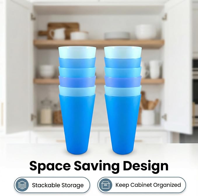 32 oz Plastic Cups Large Reusable set 8, Plastic Tumbler Blue Tone | Food Grade - Image 4